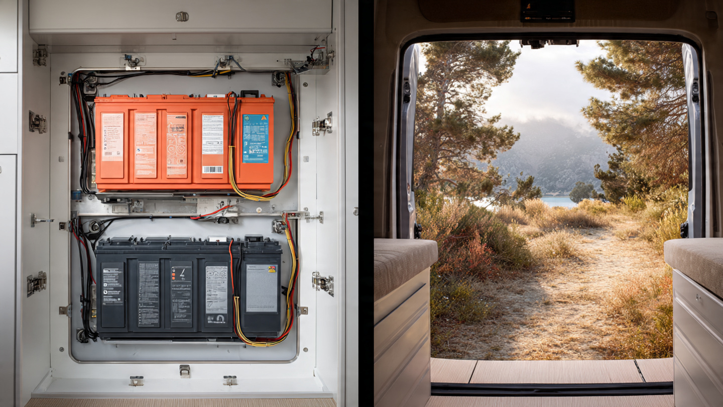 Lithium LiFePO4 and AGM batteries side by side