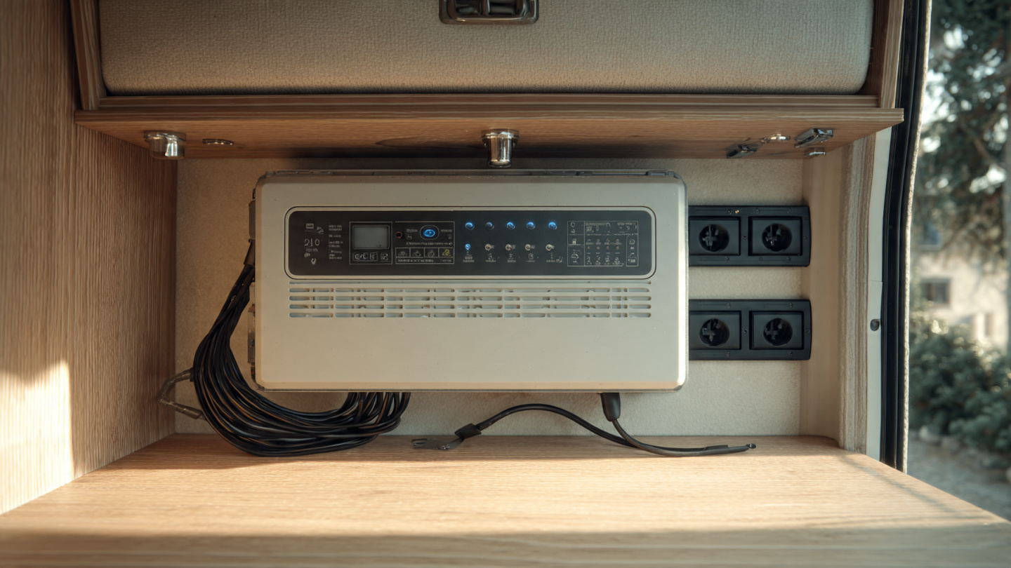Pure sine wave inverter installed in camper van