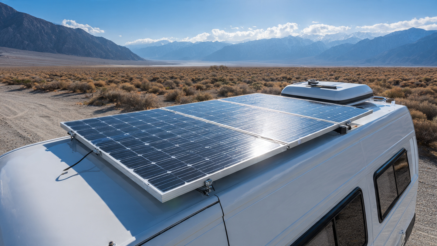 Solar panels on camper van roof